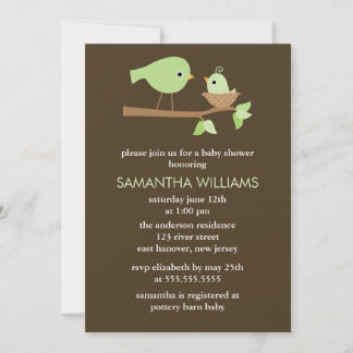 Invitación Mamá verde y aves bebé en un Baby Shower nido