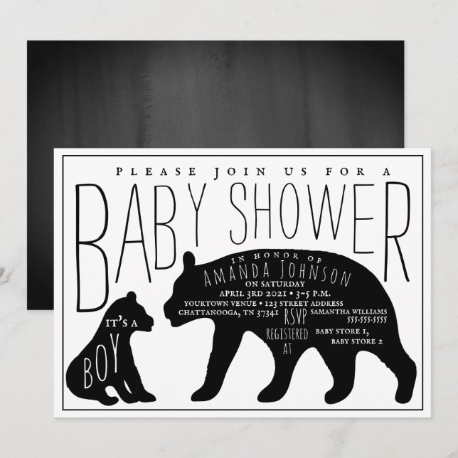 Invitación Mama y Baby Bear Boy Baby Shower (Anverso / Reverso)