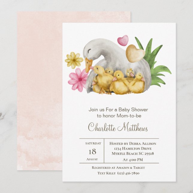 Invitación Mama y Baby Duck Animales Acuáticos Baby Shower I (Anverso / Reverso)