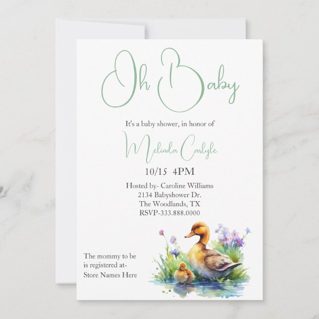 Invitación Mama y Baby Duck Baby Shower (Anverso)