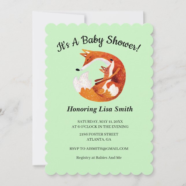 Invitación Mamá Y Baby Fox Baby Shower (Anverso)