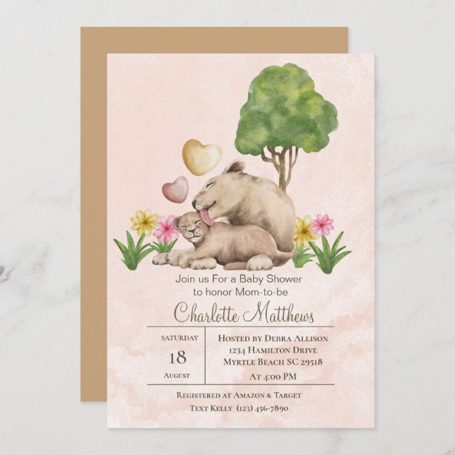 Invitación Mama y Baby Lion Jungle Sarfari Baby Shower (Anverso / Reverso)