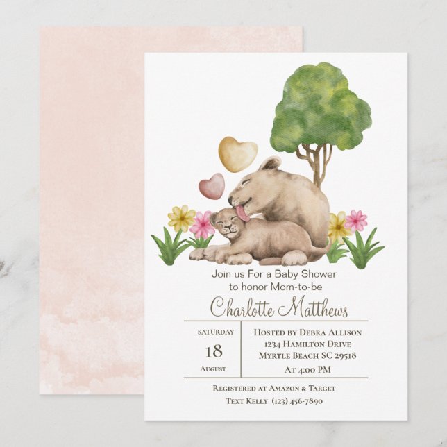 Invitación Mama y Baby Lion Jungle Sarfari Baby Shower Inv (Anverso / Reverso)