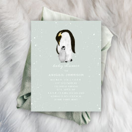 Invitación Mama y Baby Pingüino Blue Boy Baby Shower