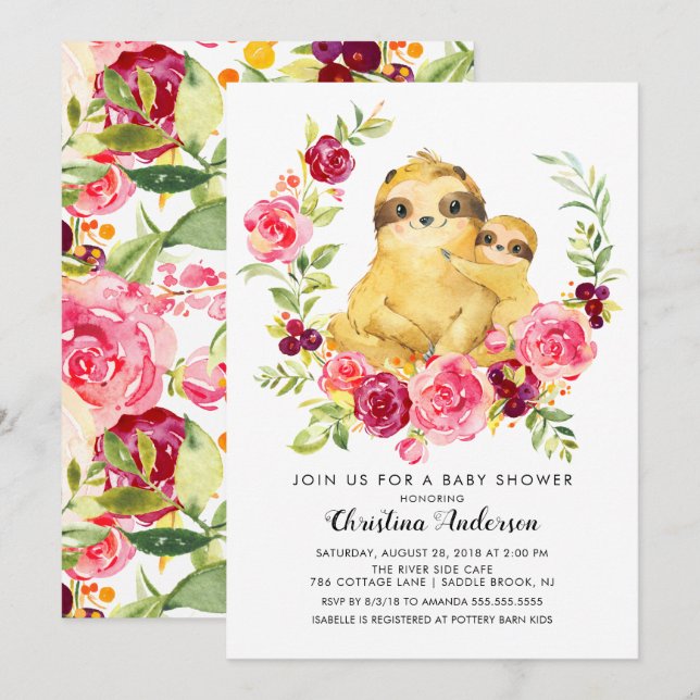 Invitación Mamá y Baby Sloth Baby Shower (Anverso / Reverso)