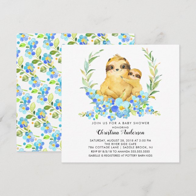 Invitación Mamá y Baby Sloth Baby Shower (Anverso / Reverso)