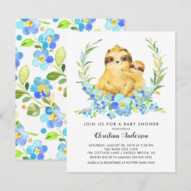 Invitación Mamá y Baby Sloth Baby Shower (Anverso / Reverso)