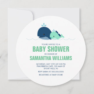 Invitación Mamá y bebé ballena Baby Shower de género neutral