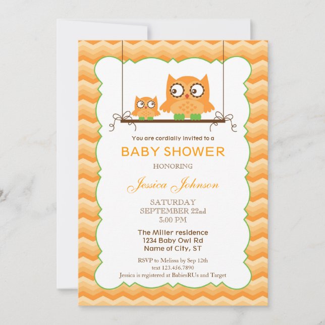 Invitación Mamá y bebé búhos Unisex invitan a Baby Shower (Anverso)