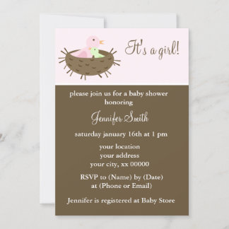 Invitación Mamá y bebé Chica de pájaro Baby Shower