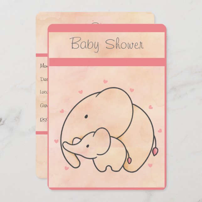 Invitación Mamá y bebé elefante Baby Shower (Anverso / Reverso)