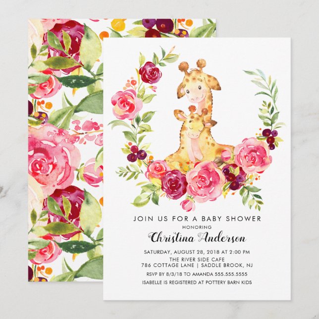 Invitación Mamá y bebé Giraffe Baby Shower (Anverso / Reverso)