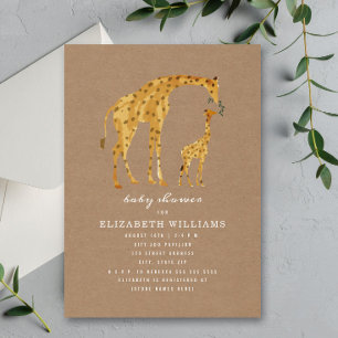 Invitación Mamá y bebé Giraffe Cardstock Baby Shower neutral