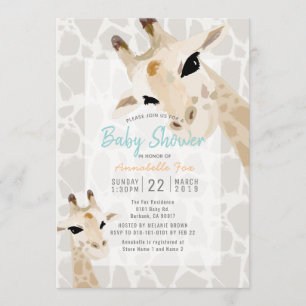 Invitación Mamá y bebé Giraffe Greige Watercolor Baby Shower