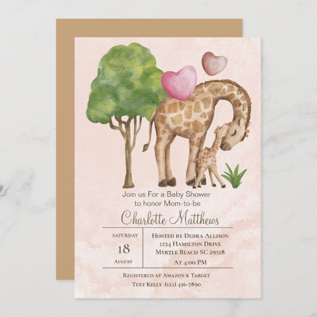 Invitación Mamá y bebé Giraffe Jungle Sarfari Baby Shower (Anverso / Reverso)