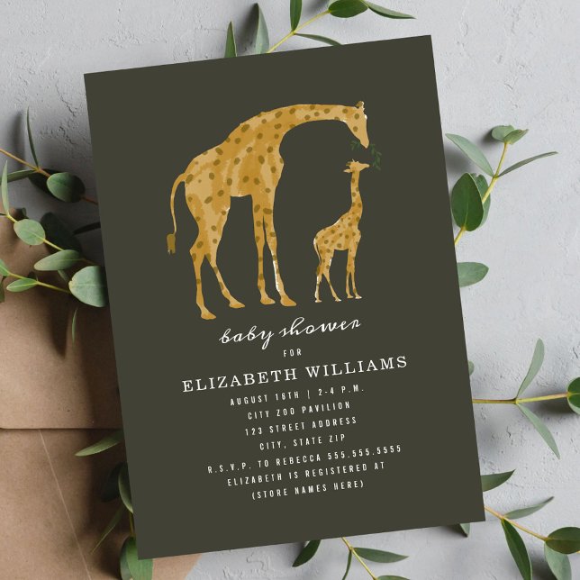 Invitación Mamá y bebé Giraffe Oscuro Baby Shower neutral (Subido por el creador)