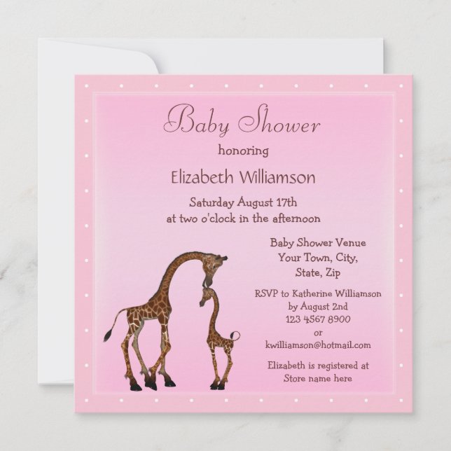 Invitación Mamá y bebé Giraffe Rosa Baby Shower (Anverso)