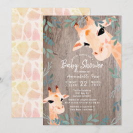 Invitación Mamá y bebé Giraffe Rustic Wood Baby Shower