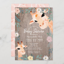 Mamá y bebé Giraffe Rustic Wood Floral Baby Shower