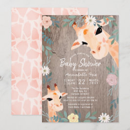 Invitación Mamá y bebé Giraffe Rustic Wood Floral Baby Shower