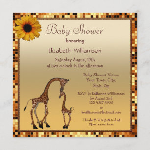 Invitación Mamá y bebé jirafa dorado salva la fecha baby show
