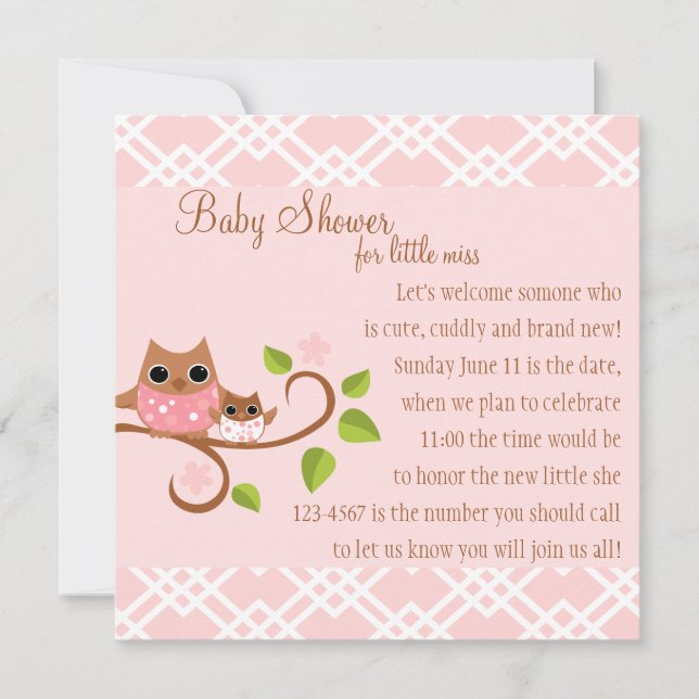 Invitación Mamá y Bebé Lechuza (Anverso)