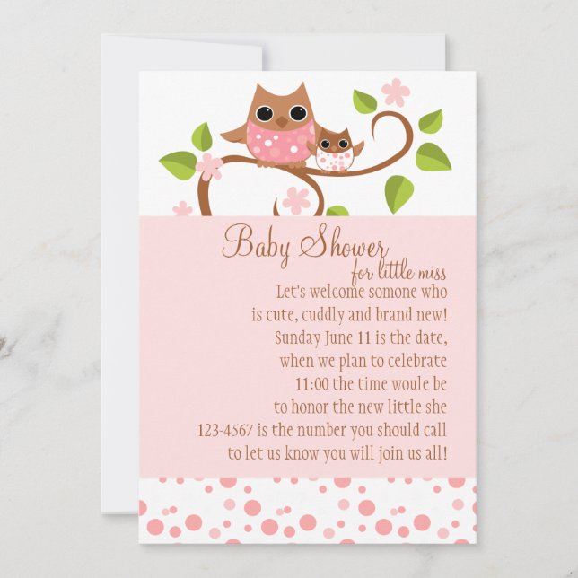 Invitación Mamá y Bebé Lechuza (Anverso)