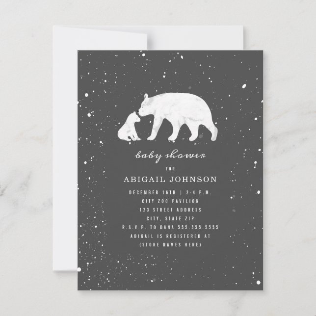 Invitación Mamá y bebé oso polar Baby Shower gris oscuro (Anverso)