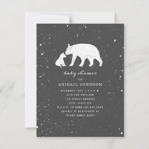 Invitación Mamá y bebé oso polar Baby Shower gris oscuro