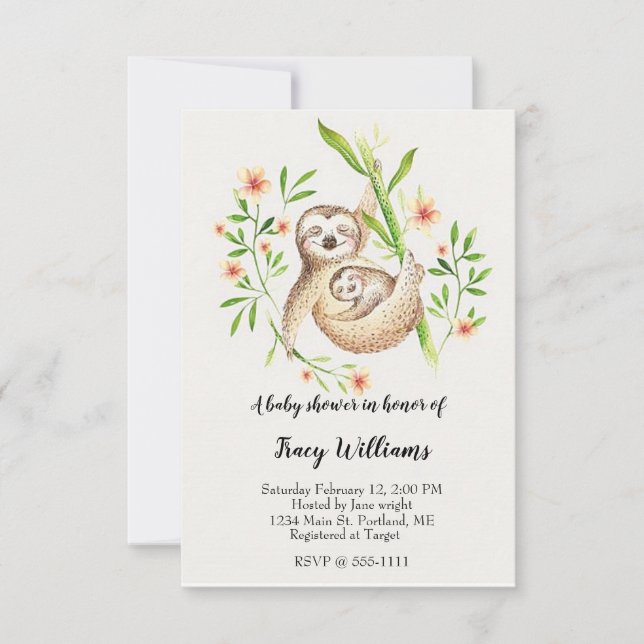 Invitación Mamá y bebé perezoso lindos (Anverso)