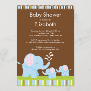 Invitación Mamá y bebés elefantes gemían Chica de Baby Shower
