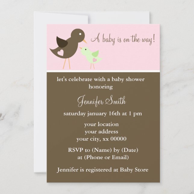 Invitación Mamá y Chica de Aves Infantiles Baby Shower (Anverso)