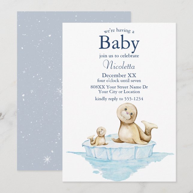 Invitación Mamá y cría de foca en el hielo (Anverso / Reverso)