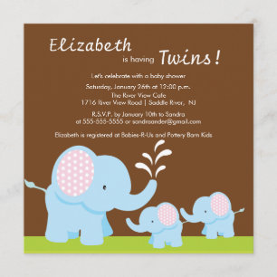Invitación Mamá y dos elefantes Baby Shower, niño o Chica