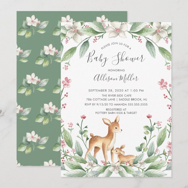 Invitación Mamá y dulce bebé venado Baby Shower neutral (Anverso / Reverso)