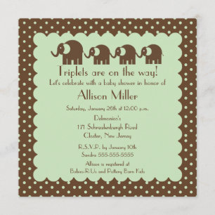 Invitación Mamá y elefante Baby Shower de los tríos