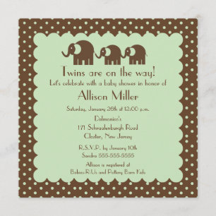 Invitación Mamá y gemelos elefante Baby Shower
