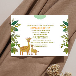 Invitación mamá y jirafa de bebé con ducha de bebé verde
