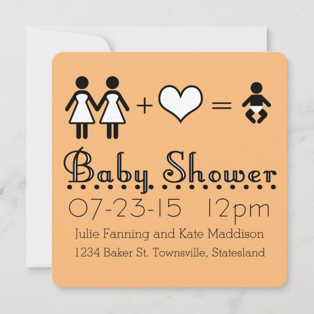Invitación Mamá y mamá, icono moderno de Baby Shower personal (Anverso)