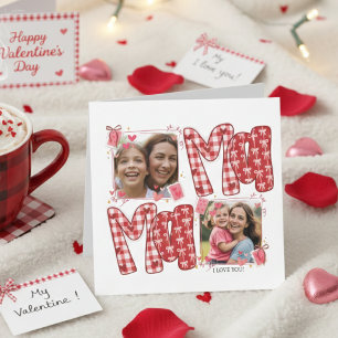 Invitación Mamá y niño corazones de amor a cuadros rojos de S