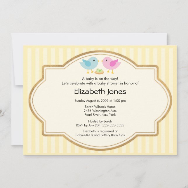Invitación Mamá y papá: Baby Shower de pájaro y pájaro bebé (Anverso)