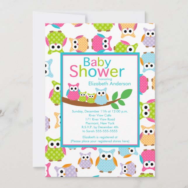 Invitación Mamá y papá con bebés Lechuzas TWINS Baby Shower (Anverso)