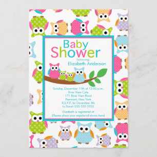 Invitación Mamá y papá con bebés Lechuzas TWINS Baby Shower