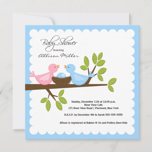 Invitación Mamá y papá pájaros con Baby Shower de pájaro bebé (Anverso)