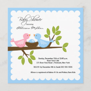 Invitación Mamá y papá pájaros con Baby Shower de pájaro bebé