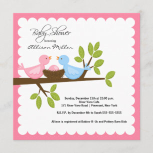 Invitación Mamá y papá pájaros con Baby Shower de pájaro bebé