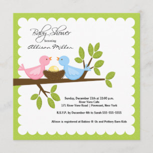 Invitación Mamá y papá pájaros con Baby Shower de pájaro bebé