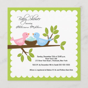 Invitación Mamá y papá pájaros con TRIPLETS Baby Shower