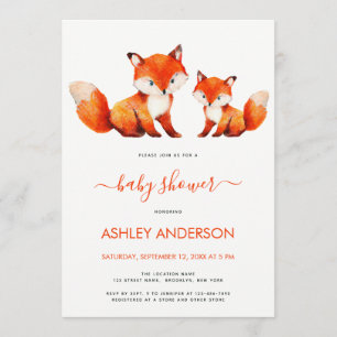Invitación Mamá zorrita adorable y baby shower Rojo acuarela