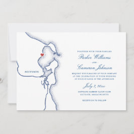 Invitación Mamáes del puerto de Scituate Mapa Boda azul de la